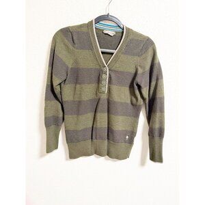 SmartWool Merino Wool Striped Pullover Sweater Button Front Henley Green‎ Large
